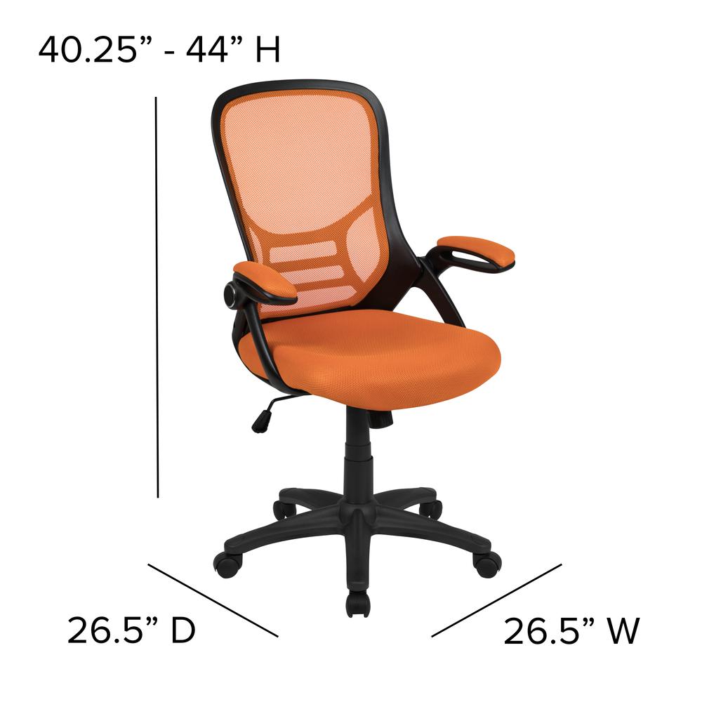 High Back Orange Mesh Ergonomic Swivel Office Chair With Black Frame And Flip-Up Arms By Flash Furniture | Office Chairs | Modishstore - 4