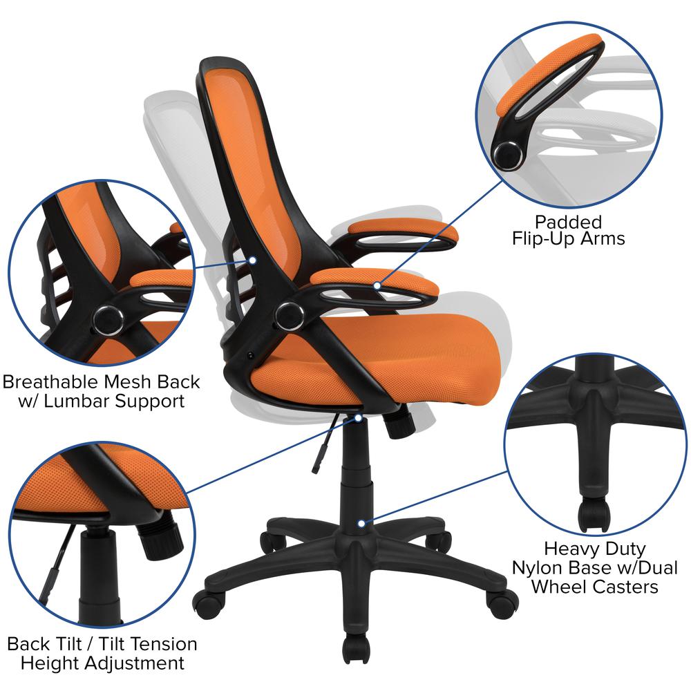 High Back Orange Mesh Ergonomic Swivel Office Chair With Black Frame And Flip-Up Arms By Flash Furniture | Office Chairs | Modishstore - 2