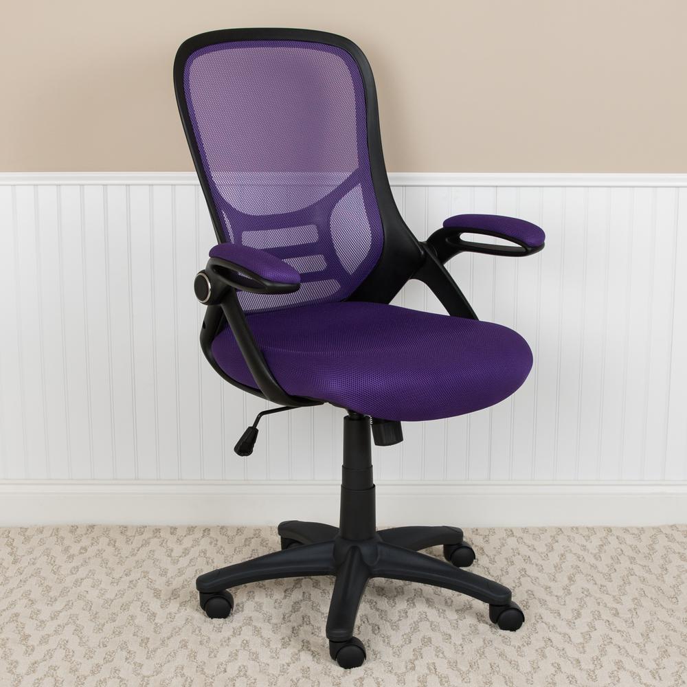 High Back Purple Mesh Ergonomic Swivel Office Chair With Black Frame And Flip-Up Arms By Flash Furniture | Office Chairs | Modishstore - 3