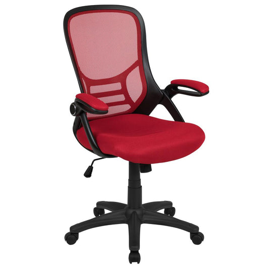 High Back Red Mesh Ergonomic Swivel Office Chair With Black Frame And Flip-Up Arms By Flash Furniture | Office Chairs | Modishstore