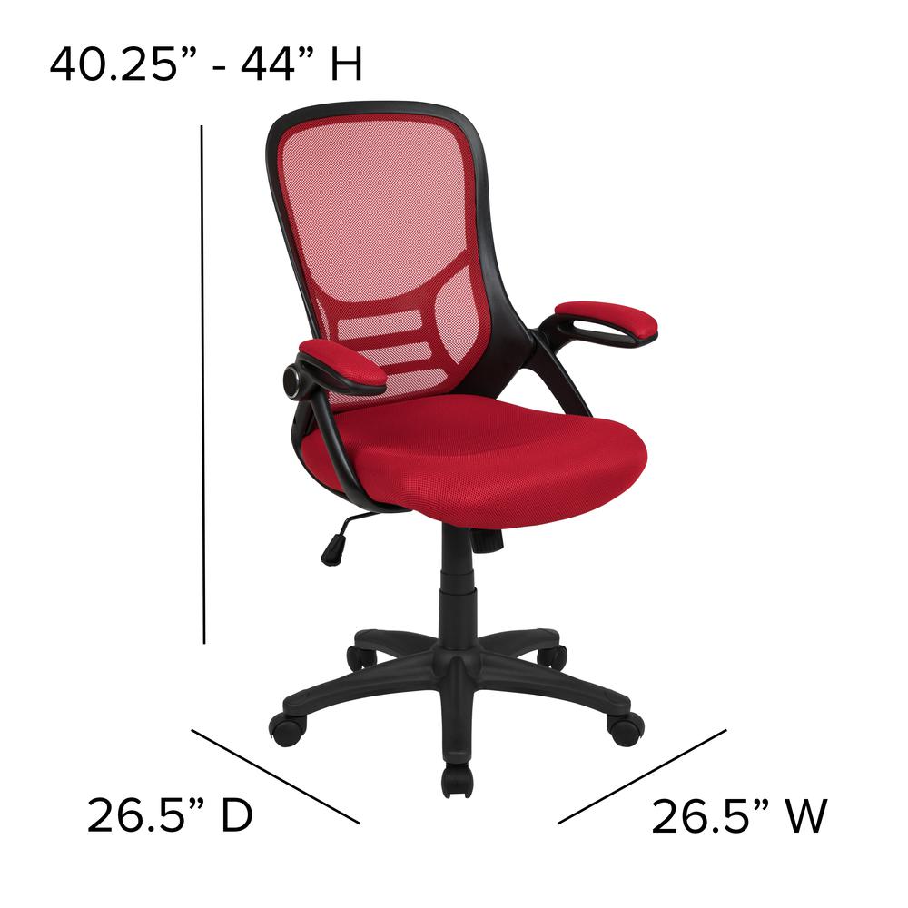 High Back Red Mesh Ergonomic Swivel Office Chair With Black Frame And Flip-Up Arms By Flash Furniture | Office Chairs | Modishstore - 4