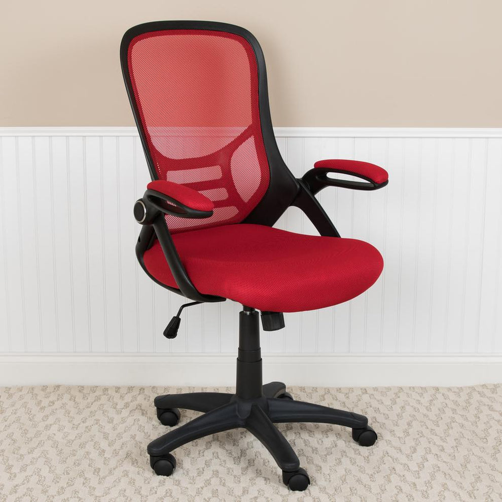 High Back Red Mesh Ergonomic Swivel Office Chair With Black Frame And Flip-Up Arms By Flash Furniture | Office Chairs | Modishstore - 3