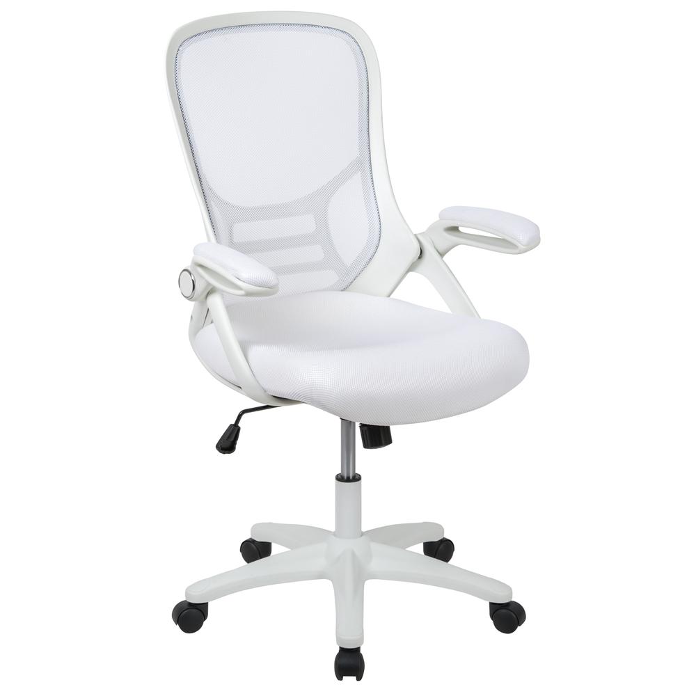 High Back White Mesh Ergonomic Swivel Office Chair With White Frame And Flip-Up Arms By Flash Furniture | Office Chairs | Modishstore - 1