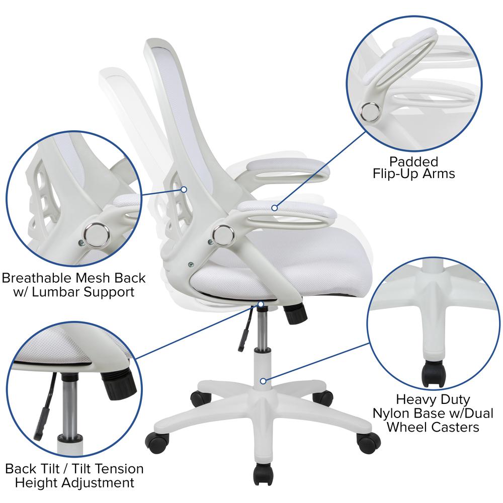 High Back White Mesh Ergonomic Swivel Office Chair With White Frame And Flip-Up Arms By Flash Furniture | Office Chairs | Modishstore - 2