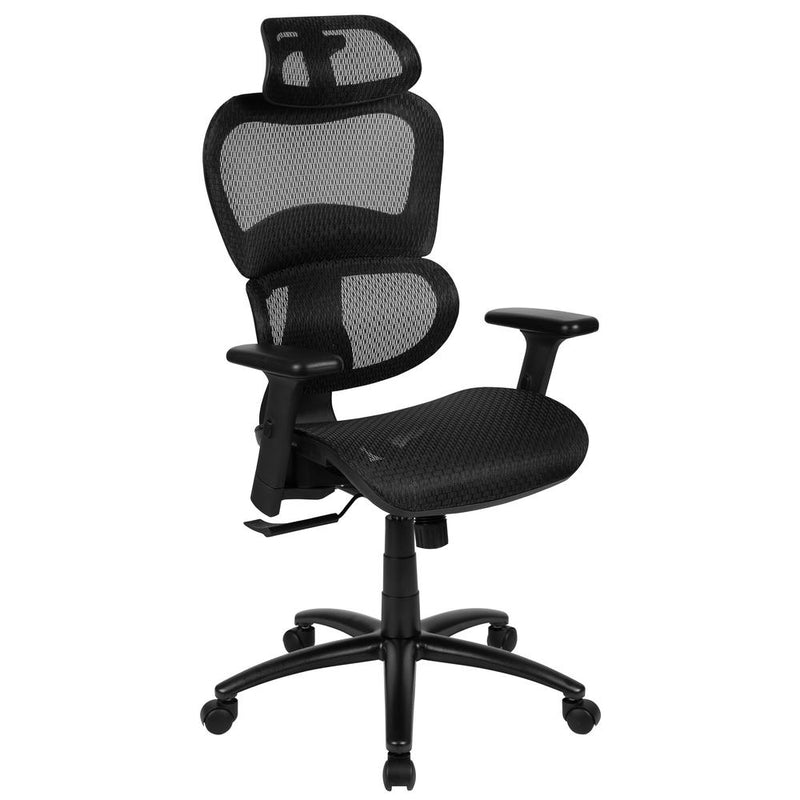 Ergonomic Mesh Office Chair With 2-To-1 Synchro-Tilt, Adjustable Headrest, Lumbar Support, And Adjustable Pivot Arms In Black By Flash Furniture | Office Chairs | Modishstore - 1