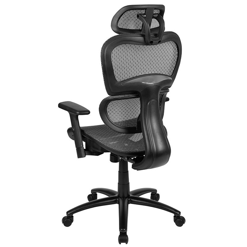 Ergonomic Mesh Office Chair With 2-To-1 Synchro-Tilt, Adjustable Headrest, Lumbar Support, And Adjustable Pivot Arms In Gray By Flash Furniture | Office Chairs | Modishstore - 4