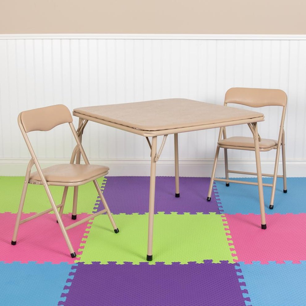 Kids Tan 3 Piece Folding Table And Chair Set By Flash Furniture | Dining Sets | Modishstore - 3