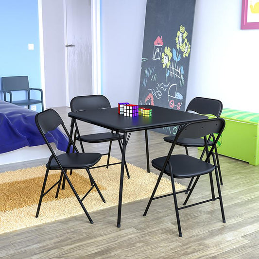 5 Piece Black Folding Card Table And Chair Set By Flash Furniture | Side Tables | Modishstore