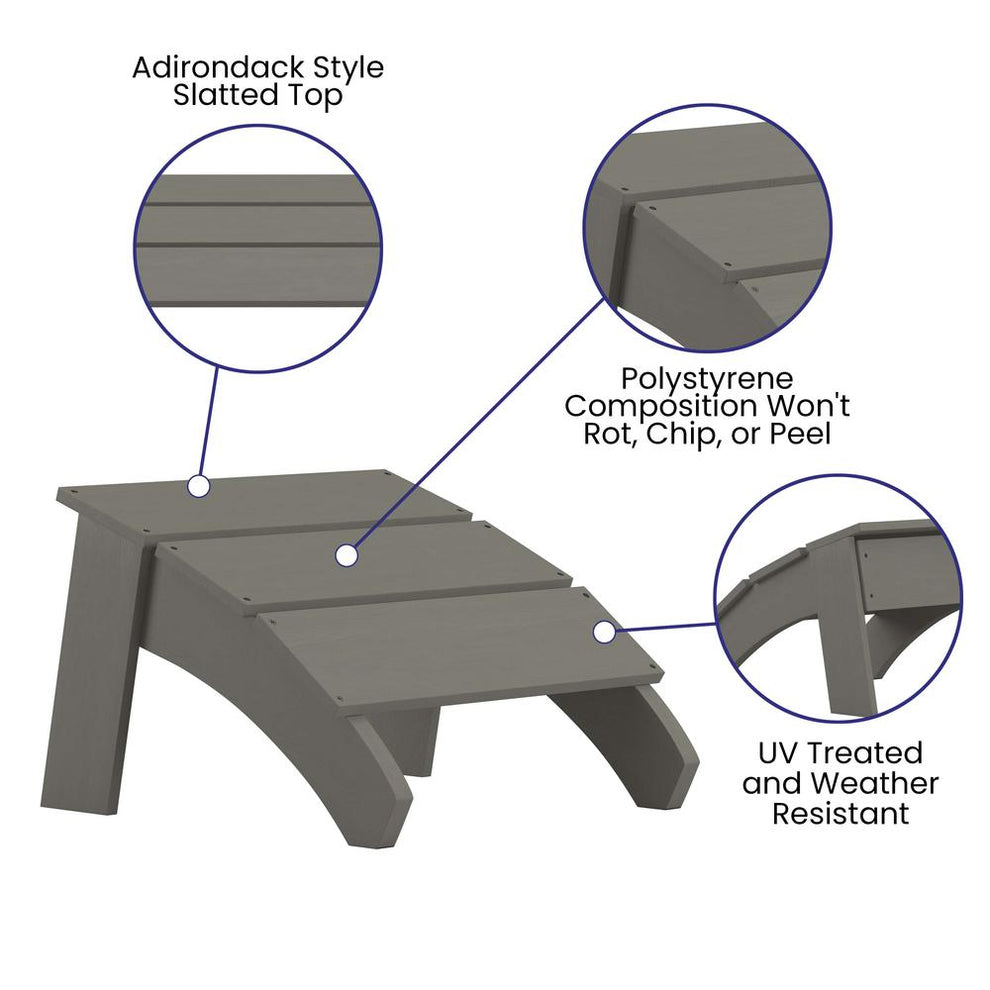 Sawyer Modern All-Weather Poly Resin Wood Adirondack Ottoman Foot Rest In Gray By Flash Furniture | Outdoor Ottomans | Modishstore - 4