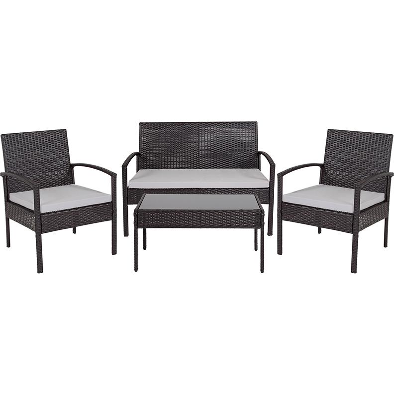 Aransas Series 4 Piece Black Patio Set With Steel Frame And Gray Cushions By Flash Furniture | Sofas | Modishstore - 3