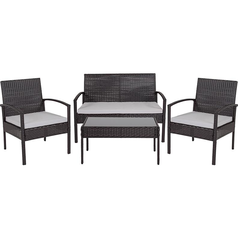 Aransas Series 4 Piece Black Patio Set With Steel Frame And Gray Cushions By Flash Furniture | Sofa Set | Modishstore - 3