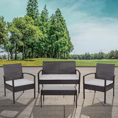 Aransas Series 4 Piece Black Patio Set With Steel Frame And Gray Cushions By Flash Furniture