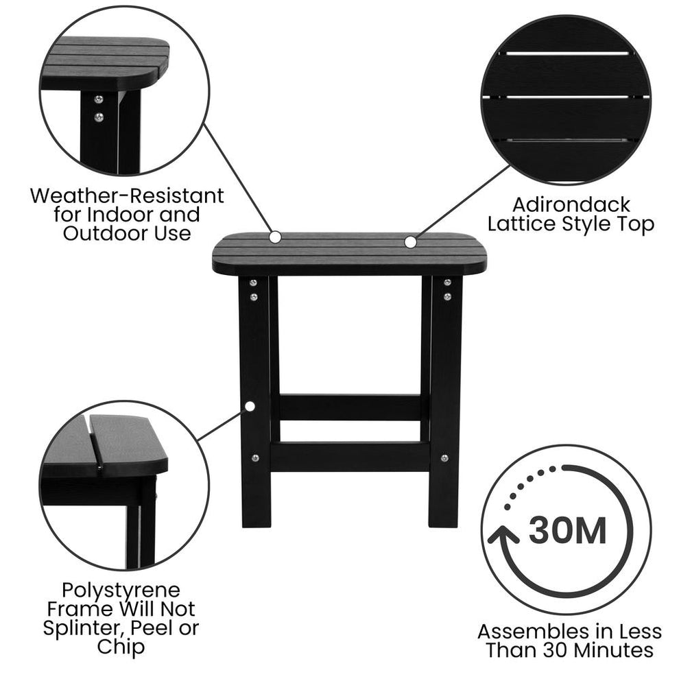 Charlestown All-Weather Poly Resin Wood Adirondack Side Table In Black By Flash Furniture | Outdoor Tables | Modishstore - 4