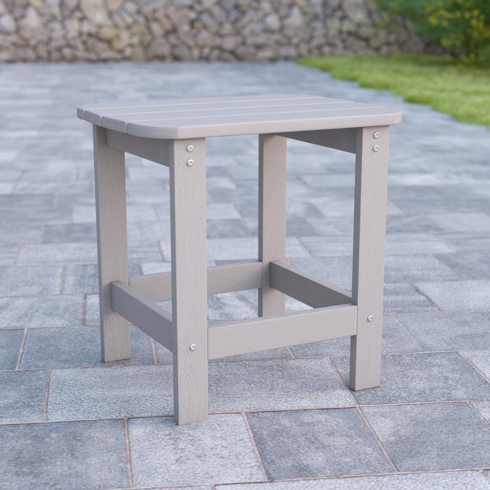 Charlestown All-Weather Poly Resin Wood Adirondack Side Table In Gray By Flash Furniture | Side Tables | Modishstore