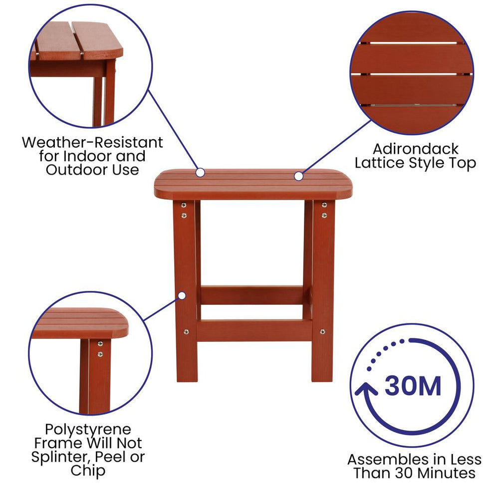 Charlestown All-Weather Poly Resin Wood Adirondack Side Table In Red By Flash Furniture | Outdoor Tables | Modishstore - 4