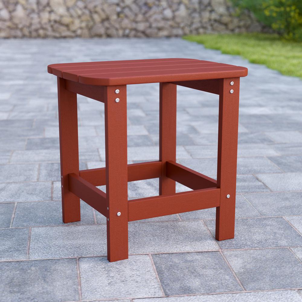 Charlestown All-Weather Poly Resin Wood Adirondack Side Table In Red By Flash Furniture | Side Tables | Modishstore