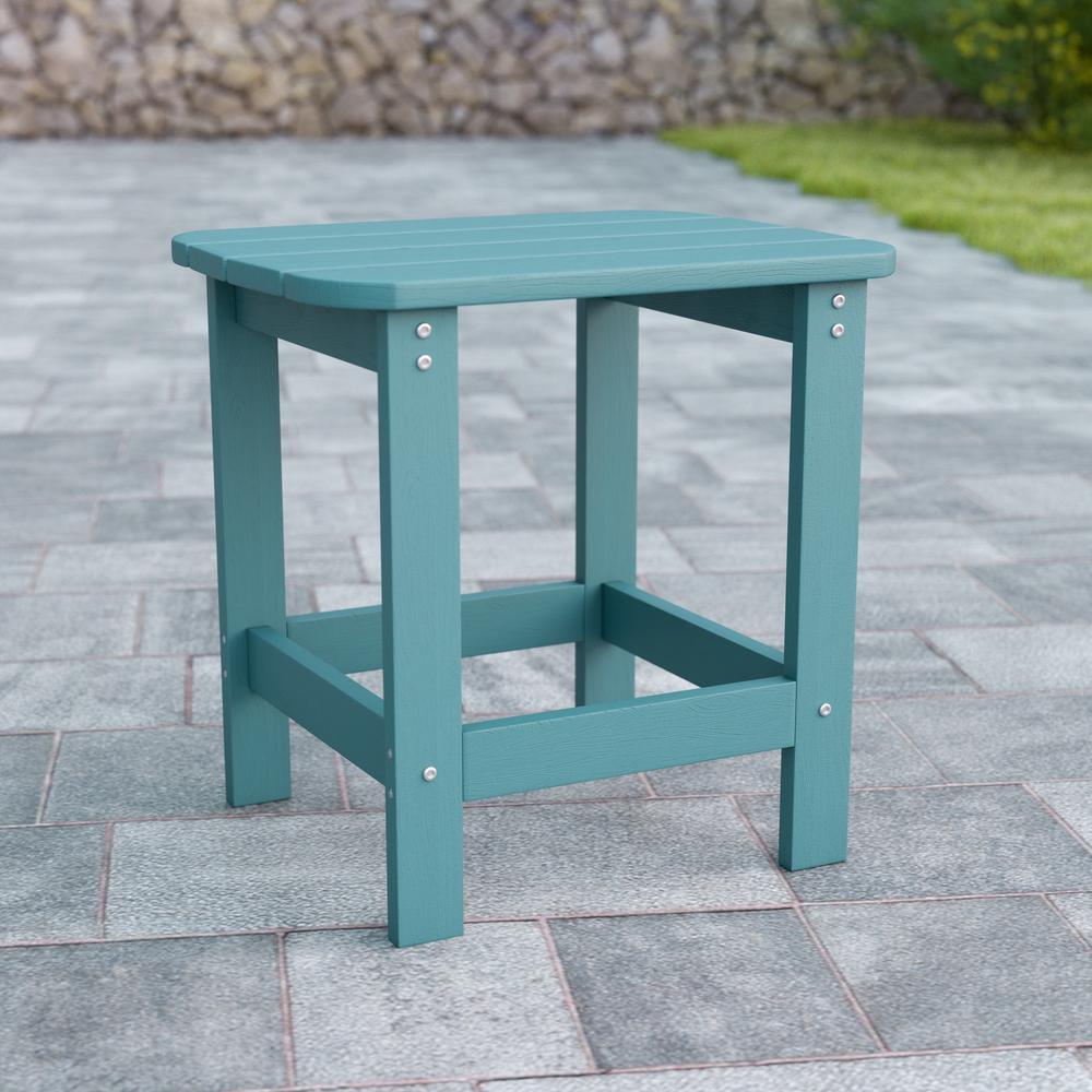 Charlestown All-Weather Poly Resin Wood Adirondack Side Table In Sea Foam By Flash Furniture | Outdoor Tables | Modishstore - 1