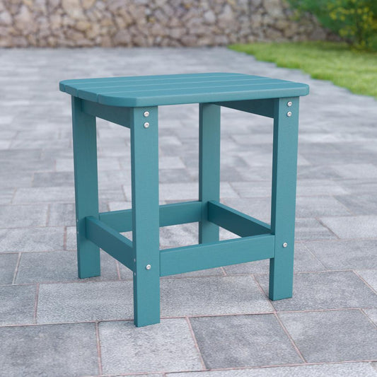 Charlestown All-Weather Poly Resin Wood Adirondack Side Table In Teal By Flash Furniture | Side Tables | Modishstore