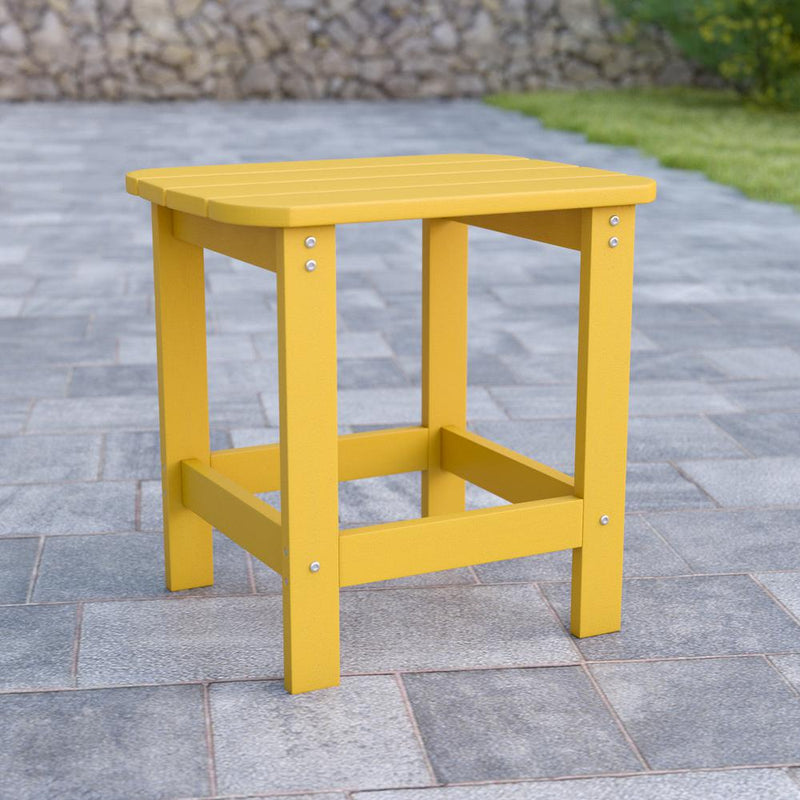 Charlestown All-Weather Poly Resin Wood Adirondack Side Table In Yellow By Flash Furniture | Side Tables | Modishstore