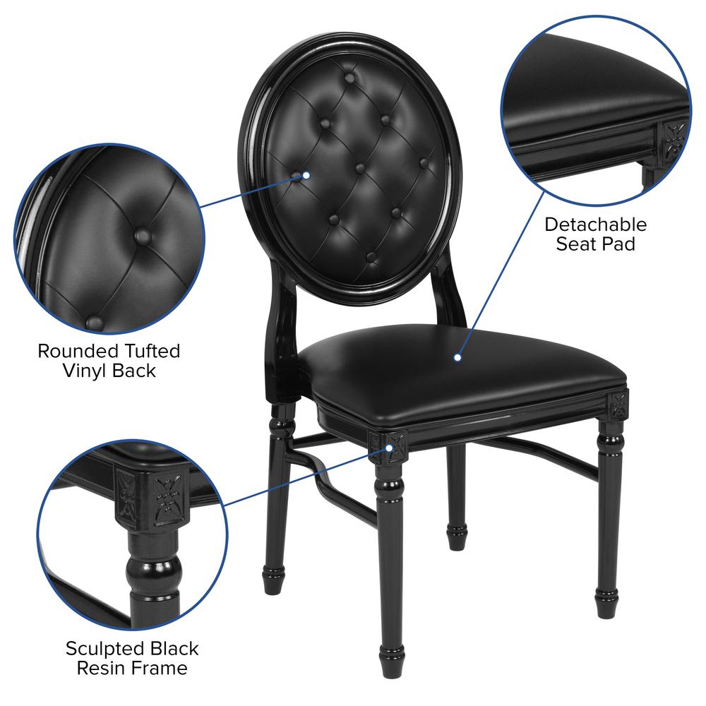 Hercules Series 900 Lb. Capacity King Louis Chair With Tufted Back, Black Vinyl Seat And Black Frame By Flash Furniture | Dining Chairs | Modishstore - 3