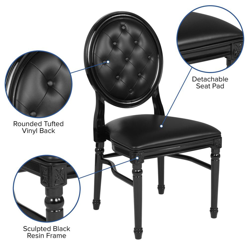 Hercules Series 900 Lb. Capacity King Louis Chair With Tufted Back, Black Vinyl Seat And Black Frame By Flash Furniture | Dining Chairs | Modishstore - 3