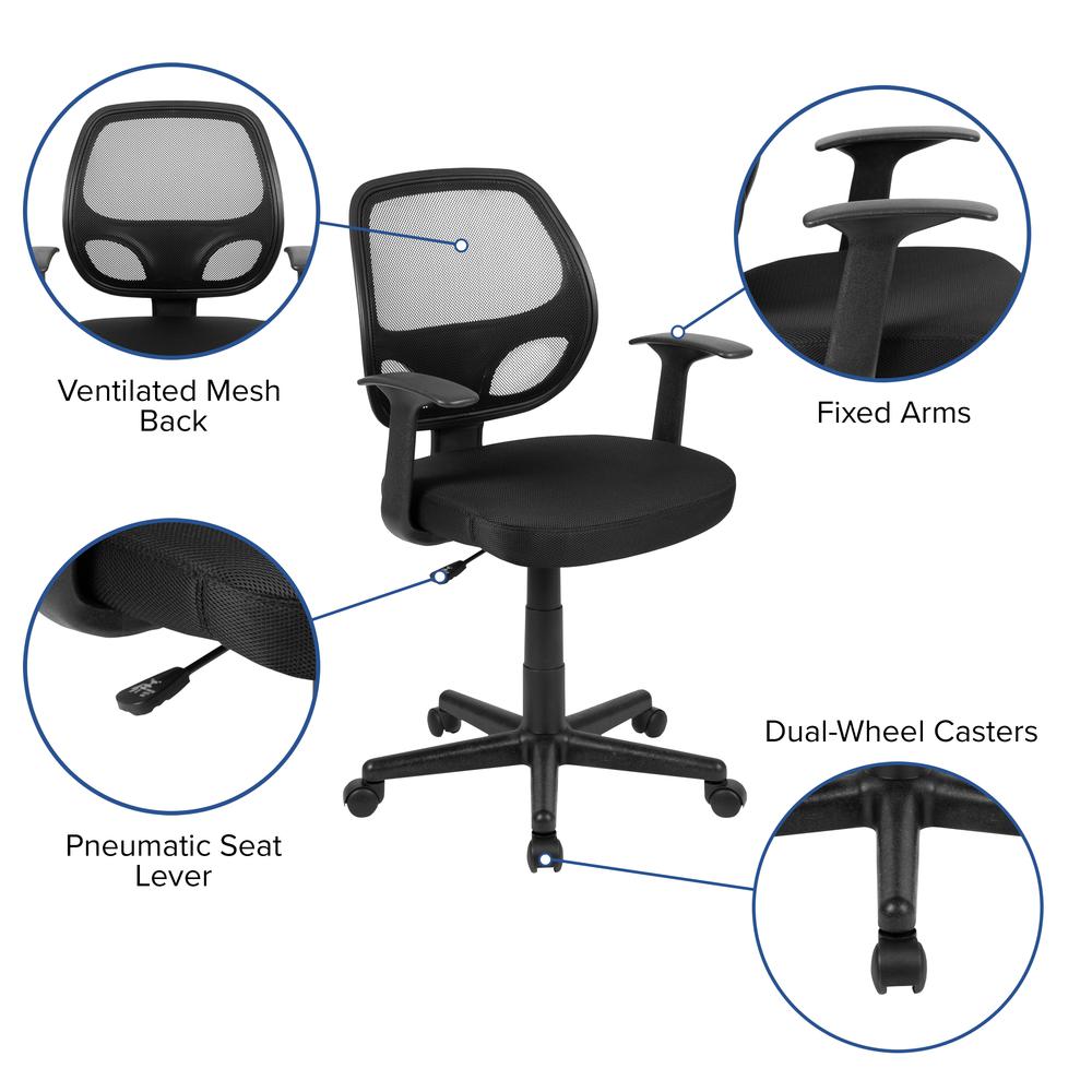 Flash Fundamentals Mid-Back Black Mesh Swivel Ergonomic Task Office Chair With Arms, Bifma Certified By Flash Furniture | Office Chairs | Modishstore - 3
