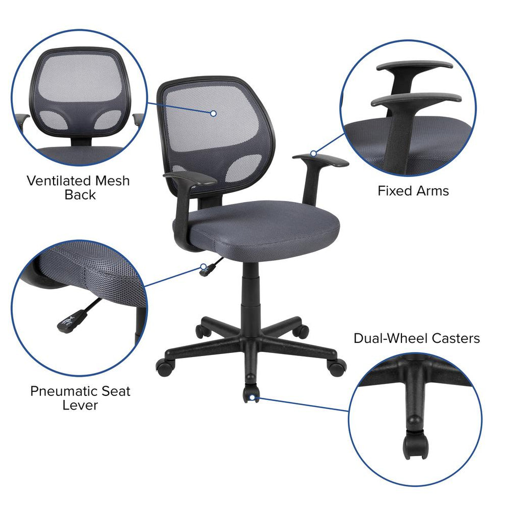 Flash Fundamentals Mid-Back Gray Mesh Swivel Ergonomic Task Office Chair With Arms, Bifma Certified By Flash Furniture | Office Chairs | Modishstore - 3