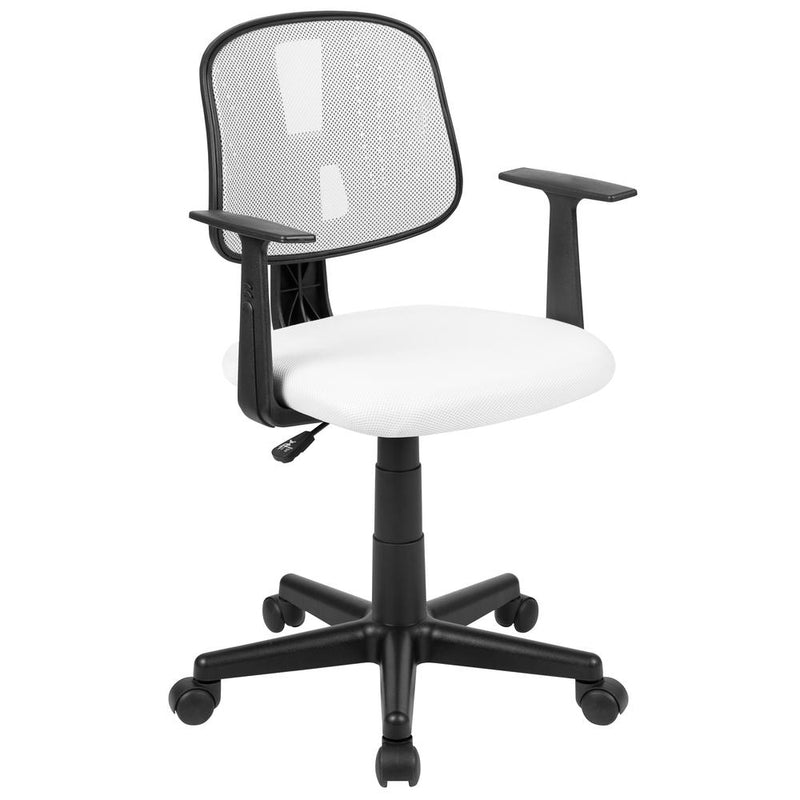Flash Fundamentals Mid-Back White Mesh Swivel Task Office Chair With Pivot Back And Arms, Bifma Certified By Flash Furniture | Office Chairs | Modishstore