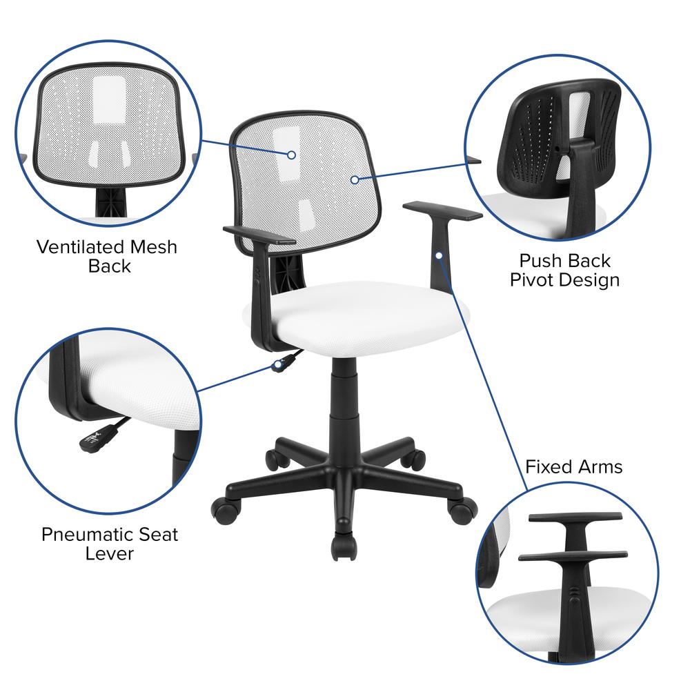 Flash Fundamentals Mid-Back White Mesh Swivel Task Office Chair With Pivot Back And Arms, Bifma Certified By Flash Furniture | Office Chairs | Modishstore - 3