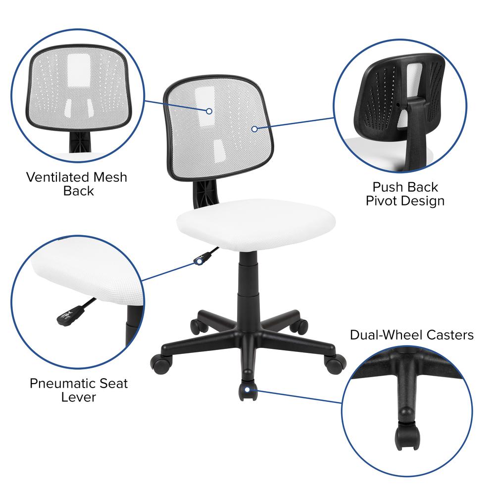 Flash Fundamentals Mid-Back White Mesh Swivel Task Office Chair With Pivot Back, Bifma Certified By Flash Furniture | Office Chairs | Modishstore - 3