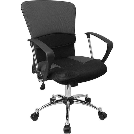 Grey Mesh Swivel Task Office Chair With Adjustable Lumbar Support And Arms By Flash Furniture | Office Chairs | Modishstore