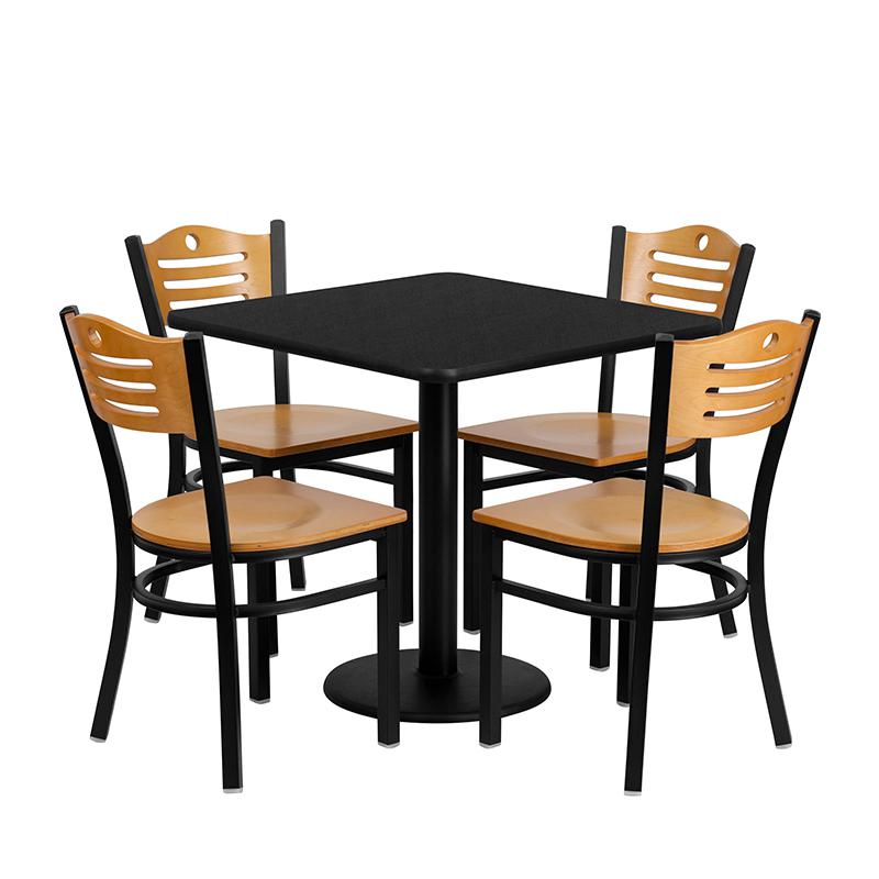 30'' Square Black Laminate Table Set With 4 Wood Slat Back Metal Chairs - Natural Wood Seat By Flash Furniture | Dining Sets | Modishstore - 2