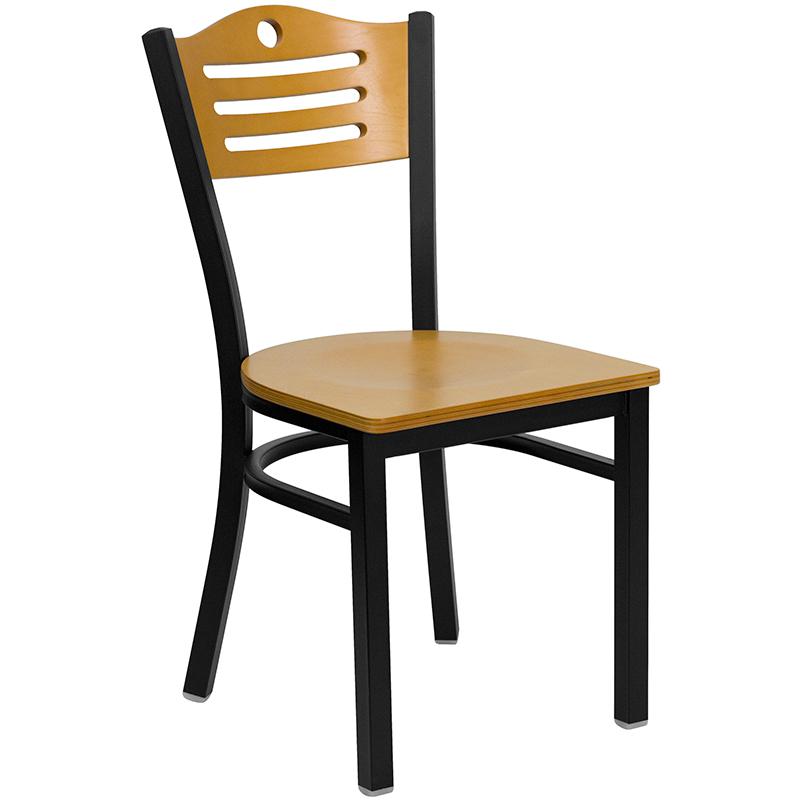 30'' Square Black Laminate Table Set With 4 Wood Slat Back Metal Chairs - Natural Wood Seat By Flash Furniture | Dining Sets | Modishstore - 4