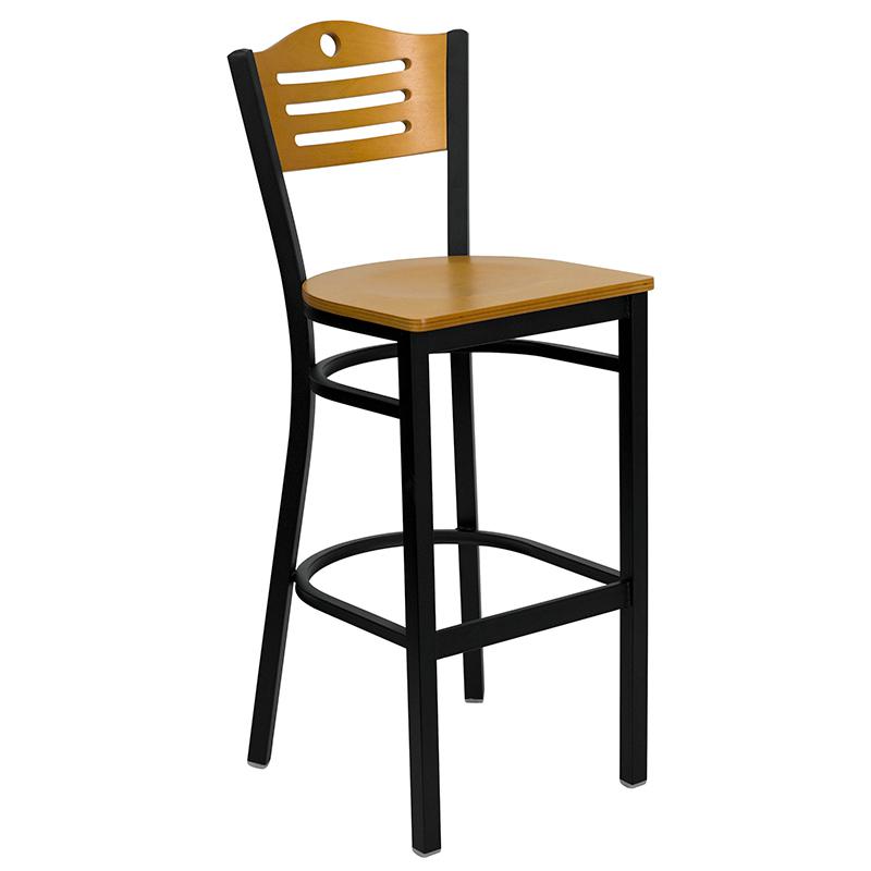 30'' Square Black Laminate Table Set With 4 Wood Slat Back Metal Barstools - Black Vinyl Seat By Flash Furniture | Bar Stools & Table | Modishstore - 4