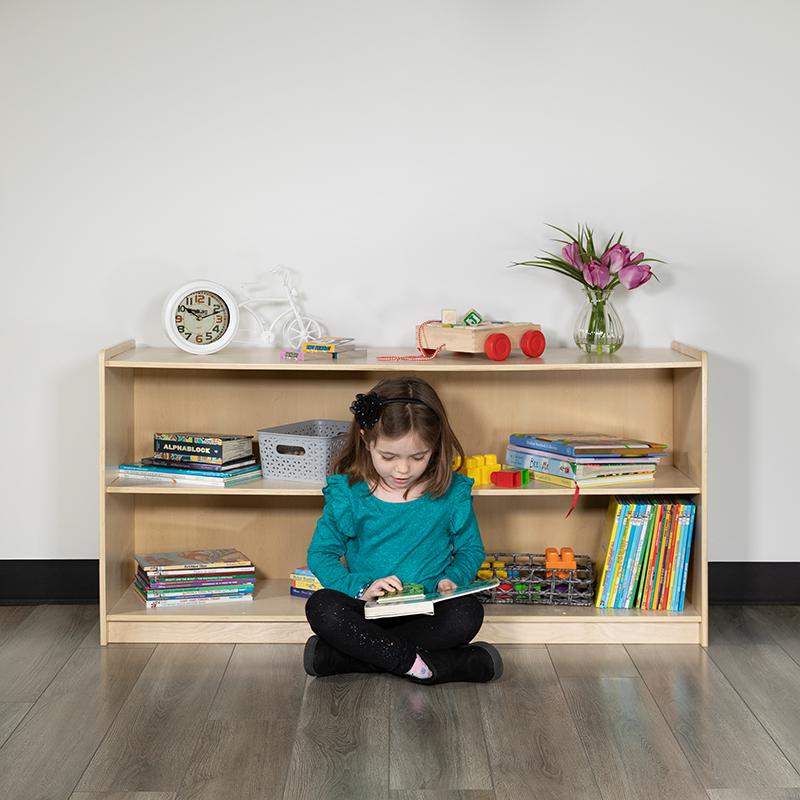 Wooden 2 Section School Classroom Storage Cabinet For Commercial Or Home Use - Safe, Kid Friendly Design - 24"H X 48"L (Natural) By Flash Furniture | Cabinets | Modishstore - 2