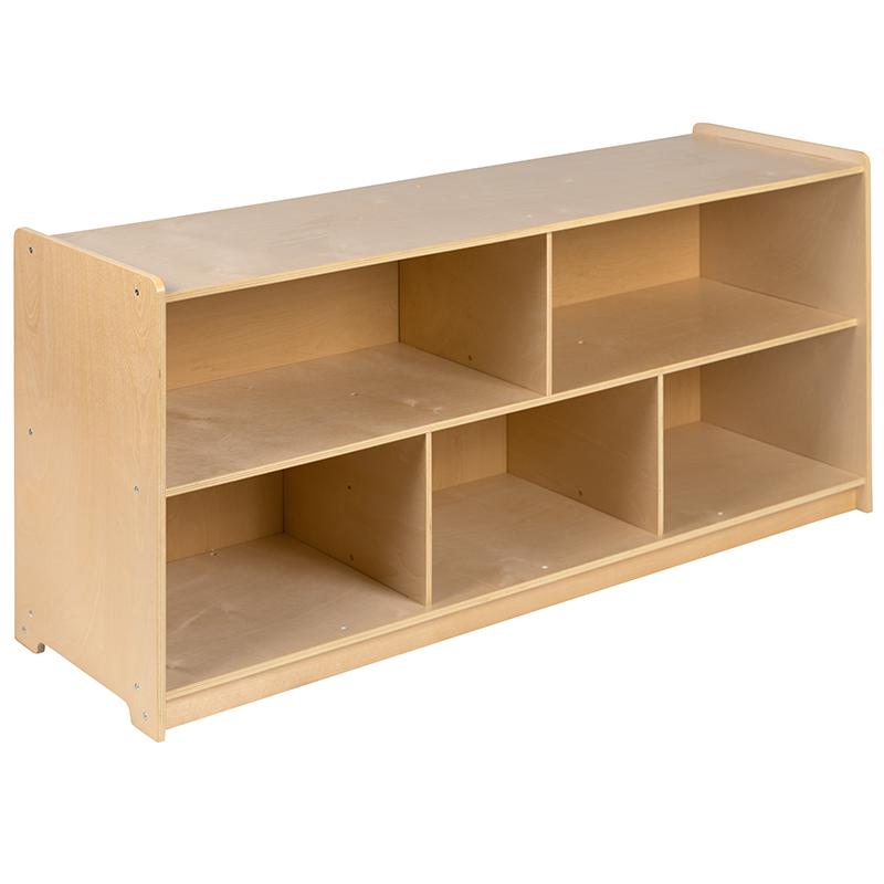 Wooden 5 Section School Classroom Storage Cabinet For Commercial Or Home Use - Safe, Kid Friendly Design - 24"H X 48"L (Natural) By Flash Furniture | Cabinets | Modishstore - 3