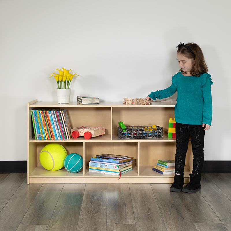 Wooden 5 Section School Classroom Storage Cabinet For Commercial Or Home Use - Safe, Kid Friendly Design - 24"H X 48"L (Natural) By Flash Furniture | Cabinets | Modishstore - 2