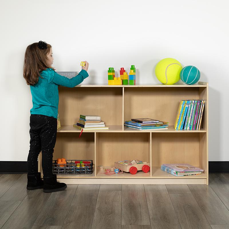Wooden 5 Section School Classroom Storage Cabinet For Commercial Or Home Use - Safe, Kid Friendly Design - 30"H X 48"L (Natural) By Flash Furniture | Cabinets | Modishstore - 2