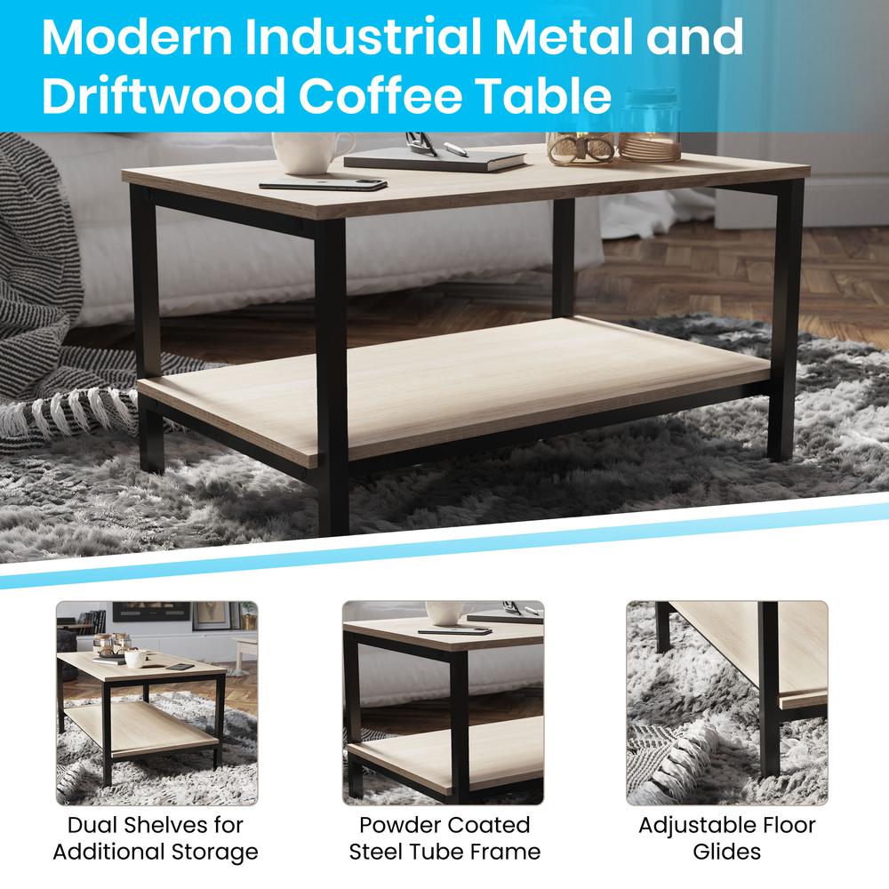Finley Modern Industrial 2 Tier Rectangular Metal And Driftwood Coffee Table By Flash Furniture | Coffee Tables | Modishstore - 4