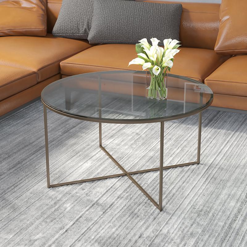Greenwich Collection Glass Coffee Table With Matte Gold Frame By Flash Furniture | Coffee Tables | Modishstore - 1