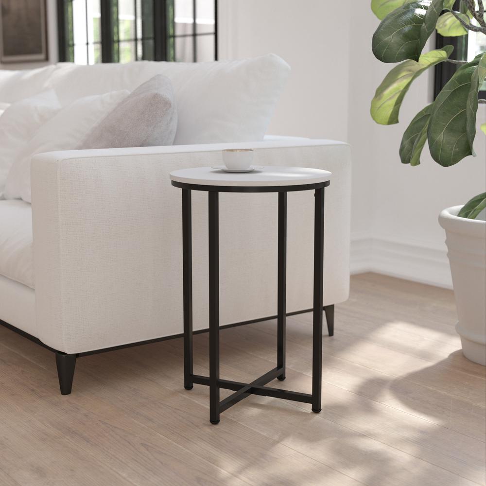 Hampstead Collection End Table - Modern White Finish Accent Table With Crisscross Matte Black Frame By Flash Furniture | End Tables | Modishstore - 2