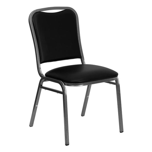 Hercules Series Stacking Banquet Chair In Black Vinyl - Silver Vein Frame By Flash Furniture | Side Chairs | Modishstore