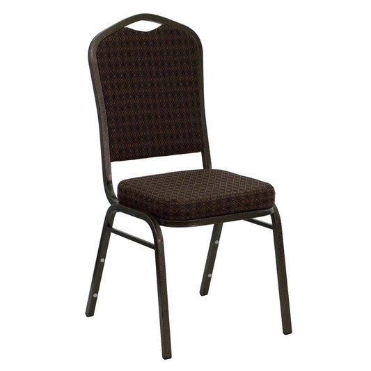 Hercules Series Crown Back Stacking Banquet Chair In Brown Patterned Fabric - Gold Vein Frame By Flash Furniture | Side Chairs | Modishstore