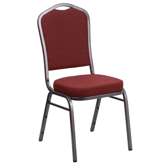 Hercules Series Crown Back Stacking Banquet Chair In Burgundy Patterned Fabric - Silver Vein Frame By Flash Furniture | Side Chairs | Modishstore