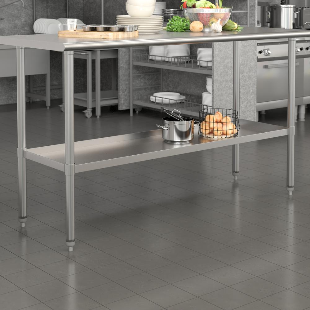 Galvanized Under Shelf For Work Tables - Adjustable Lower Shelf For 24" X 60" Stainless Steel Tables By Flash Furniture | Shelves & Shelving Units | Modishstore - 2