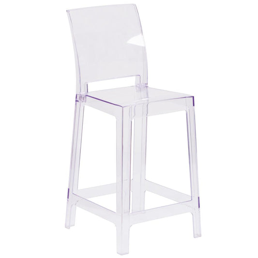 Ghost Counter Stool With Square Back In Transparent Crystal By Flash Furniture | Bar Stools | Modishstore
