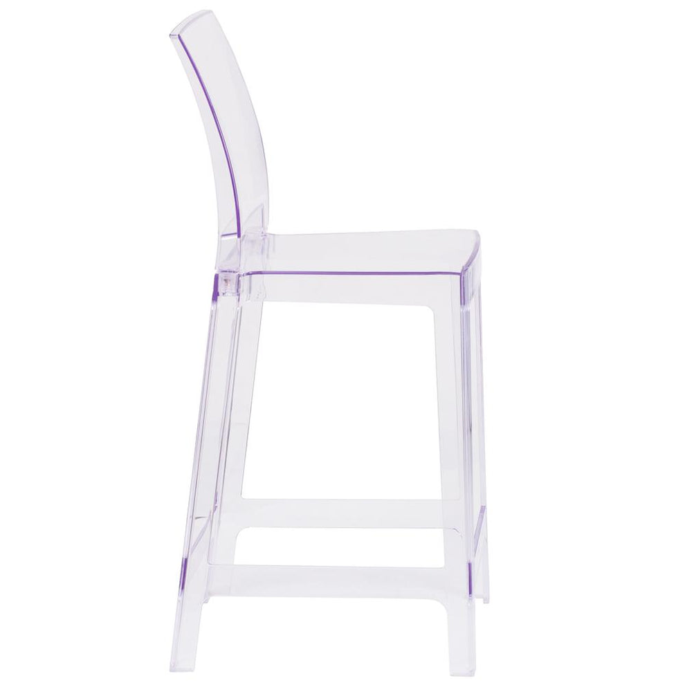 Ghost Counter Stool With Square Back In Transparent Crystal By Flash Furniture | Bar Stools | Modishstore - 2