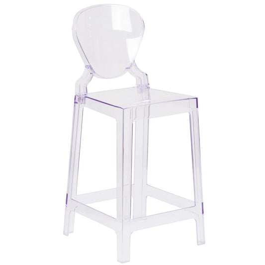 Ghost Counter Stool With Tear Back In Transparent Crystal By Flash Furniture | Bar Stools | Modishstore