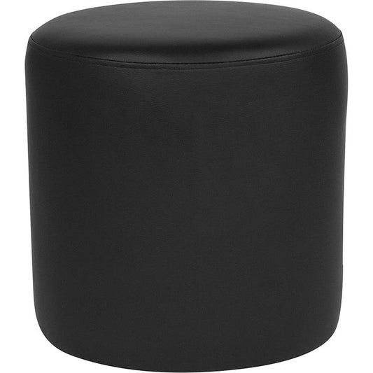 Barrington Upholstered Round Ottoman Pouf In Black Leathersoft By Flash Furniture | Ottomans | Modishstore
