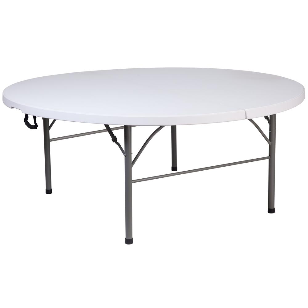 5.89-Foot Round Bi-Fold Granite White Plastic Banquet And Event Folding Table With Carrying Handle By Flash Furniture | Side Tables | Modishstore